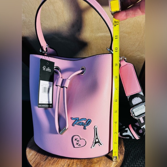 NEW! Karl Lagerfeld Paris Blush Pink Drawstring Bucket Hand Bag - Picture 6 of 7